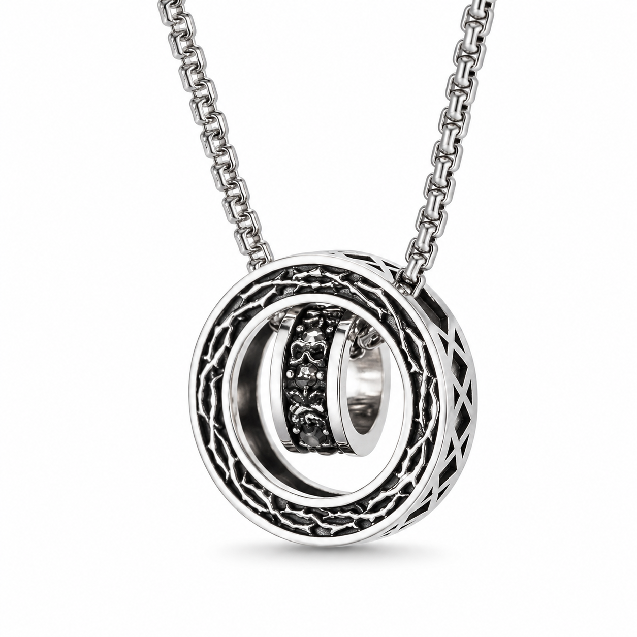 Collier Pendentif Crâne Épines Rotatif - Gothique