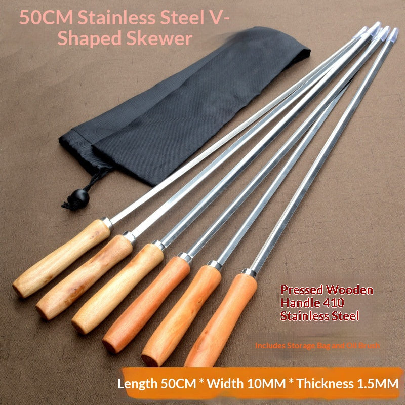 V-shaped Barbecue Skewers With Wooden Handles