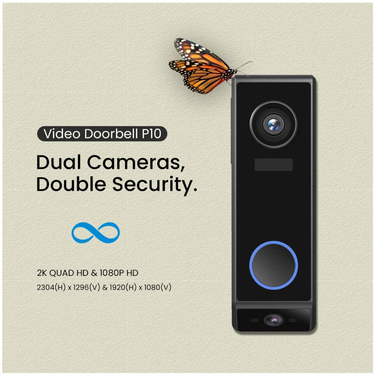 Security Video Doorbell - Dual Camera 2K HD With Delivery Guard, Colour Night Vision, No Subscription - Alexa Compatible