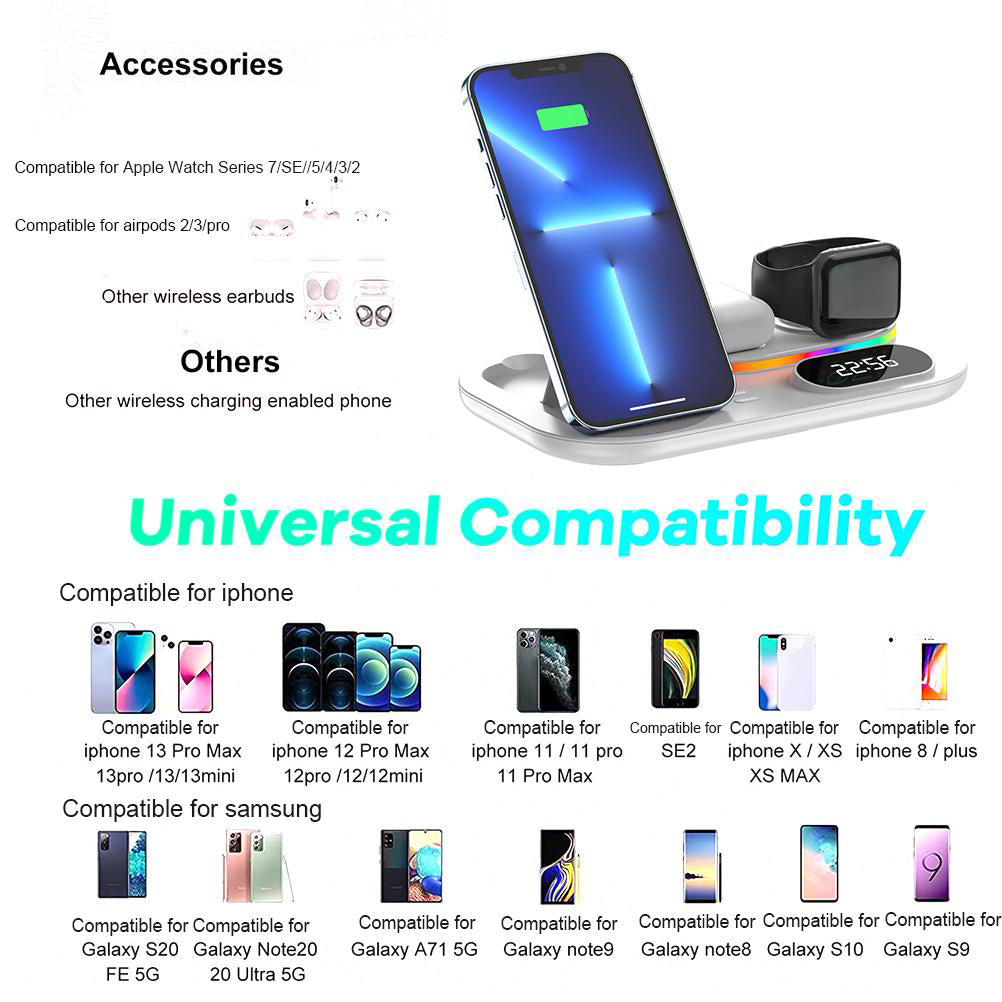 Wireless Charging Station 4 In1 Fast Charging Station Wireless Charger Stand Compatible For IPhone 13 12 3 2 Pro IWatch 7 6 5 SE 4 3 2 1 For Samsung Galaxy