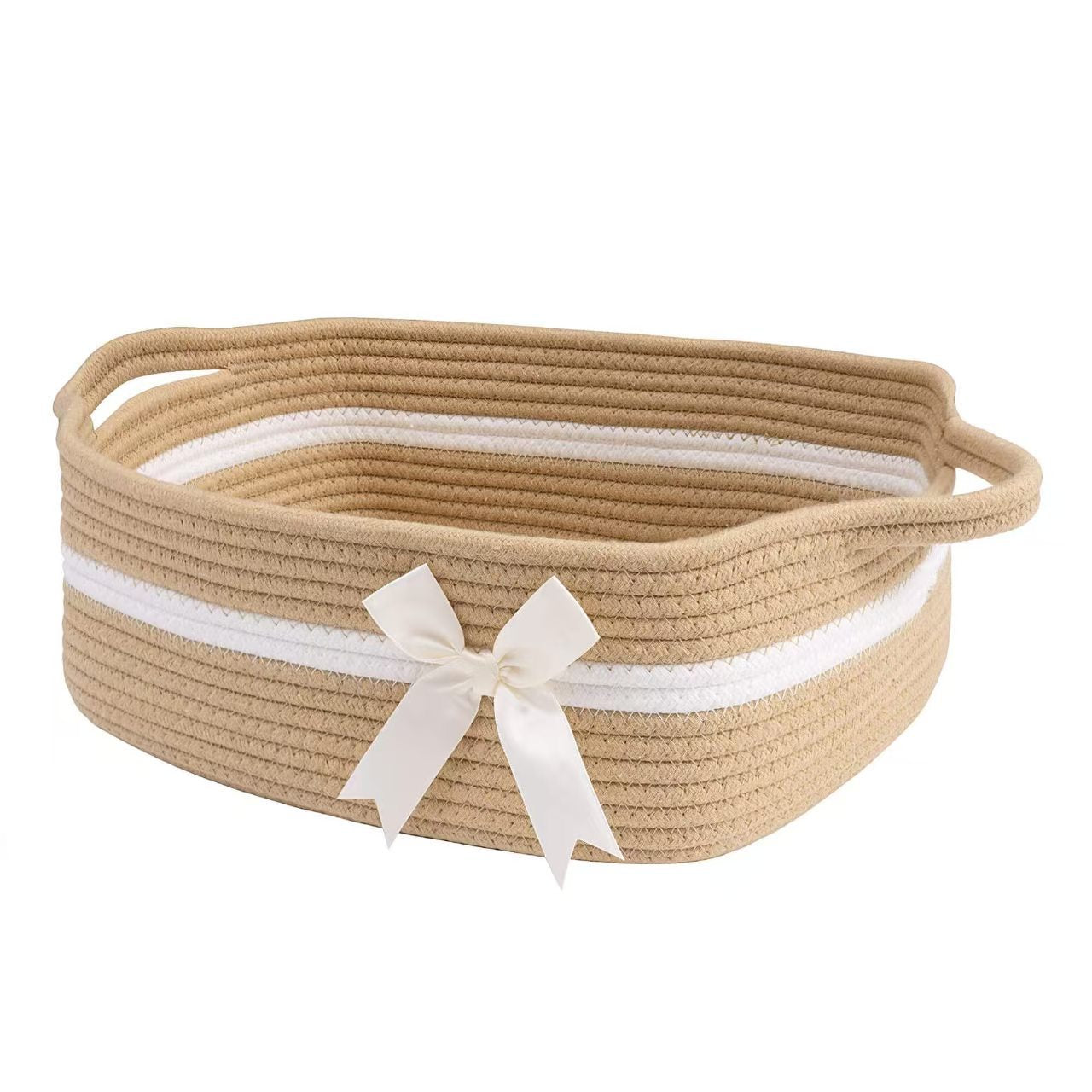 Bow woven storage basket-khaki-cotton thread-31 * 21 *13cm-1 piece