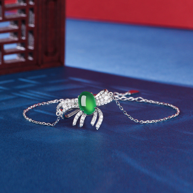 Bracelet Nœud Argent S925 - Chrysoprase Verte Cabochon