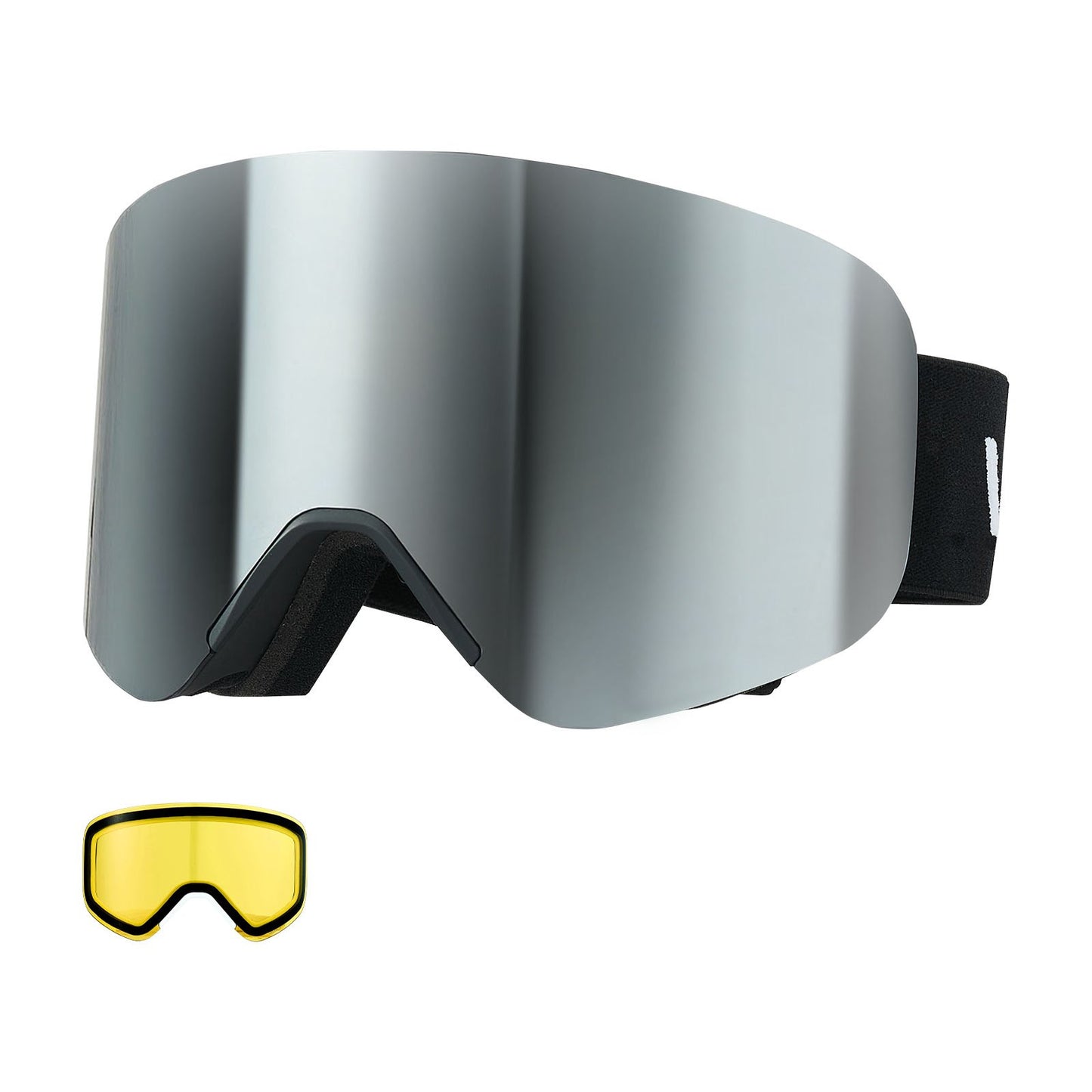Frameless Ski Goggles, Magnet Cylindrical Lens With Silver Mirror Revo Coating, OTG Anti Fog Snow Goggles For Men Women, TPU Frame & Ventilation Structure, Fit For Skiing, Skating, Snowboarding