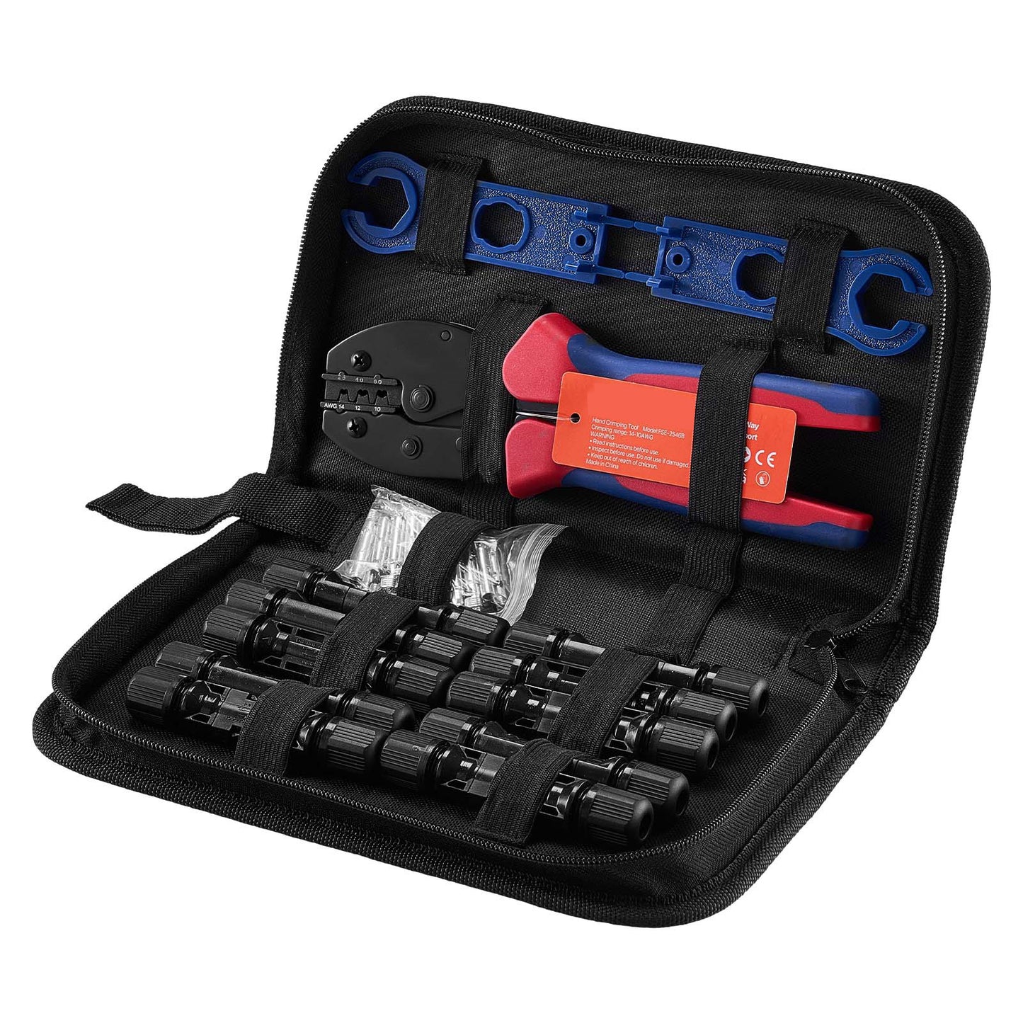 Crimping Tool, 14-10 AWG Ratcheting Solar Connector Crimper Tool Kit, Clear Metric & AWG Markings, With 10 Pairs Solar Connectors, 10 Pairs Of Cable Connectors, Wrenches, And A Storage Case