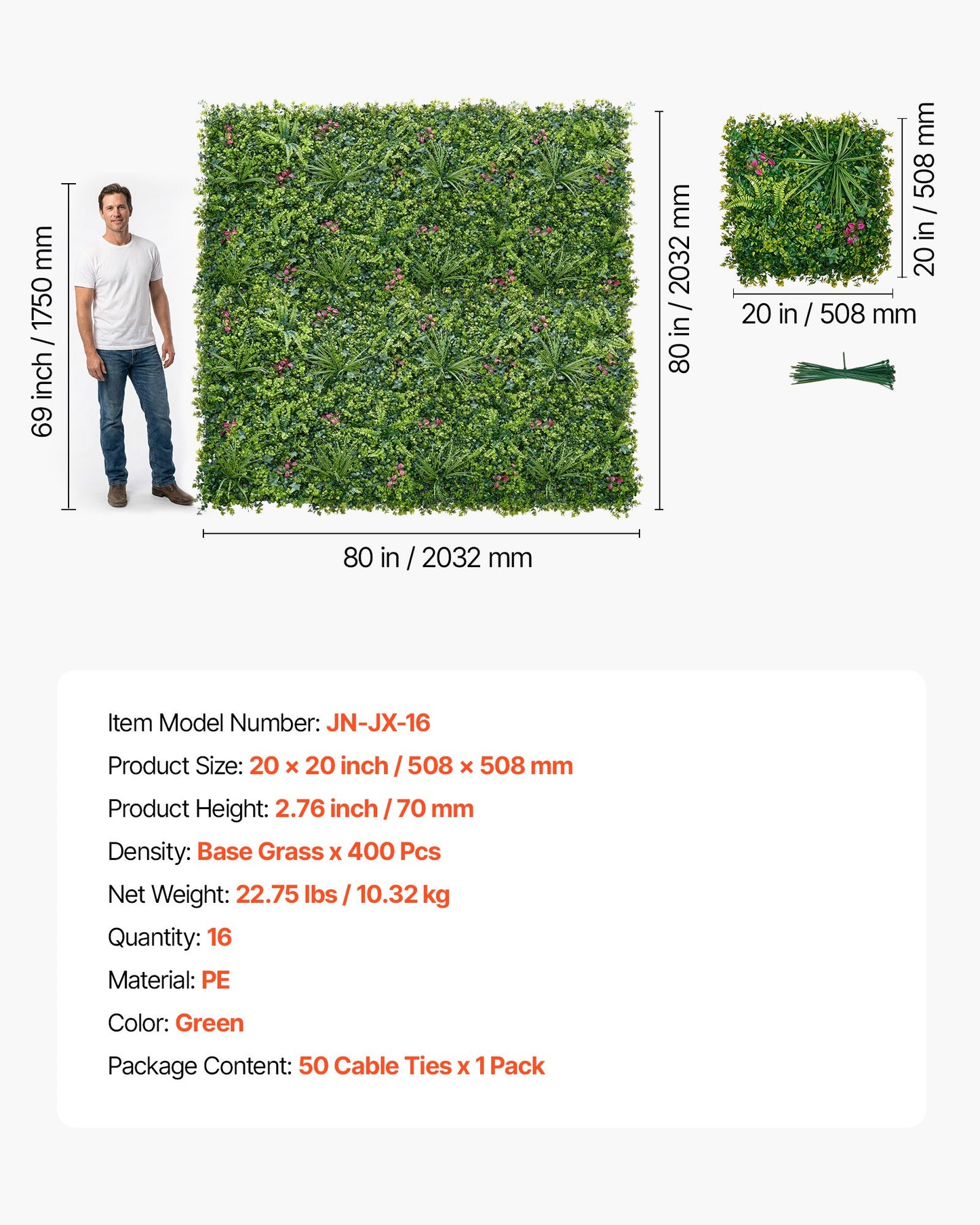 Artificial Plant Wall, 16PCS 20 X 20 In Artificial Boxwood Panels, Greenery Backdrop Privacy Hedge Fence With Sun Protection, Fake Grass Wall Screen For Wedding, Indoor, Outdoor Garden, Backyard