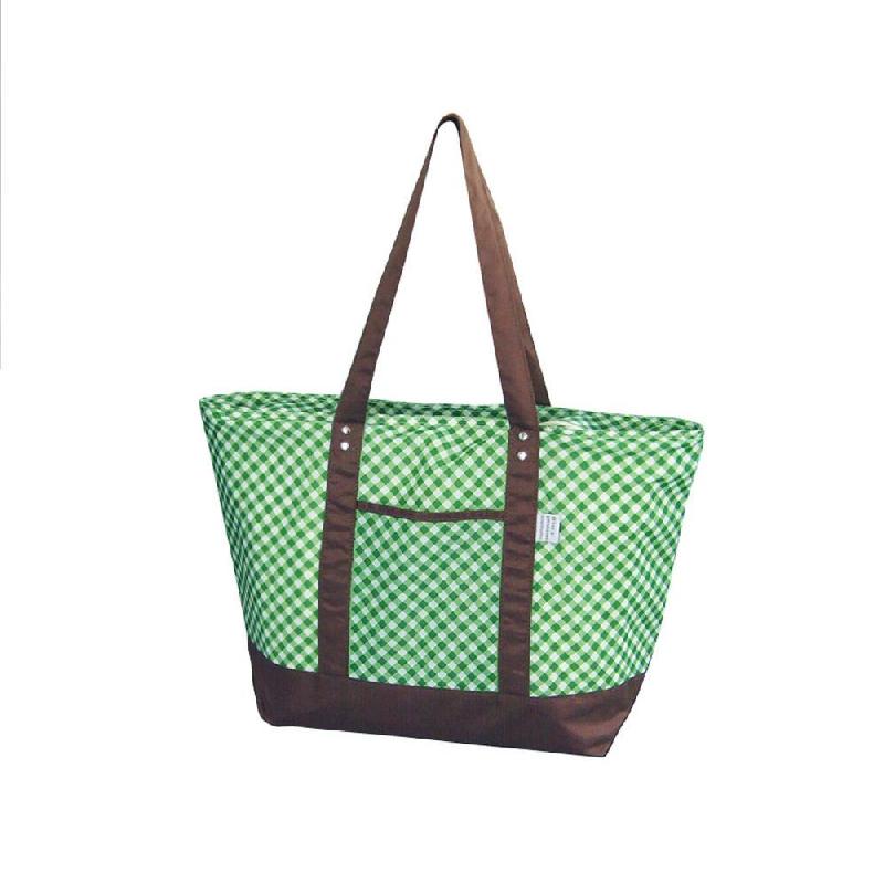 Grand sac isotherme de pique-nique et camping réutilisable à bandoulière, vert à carreaux