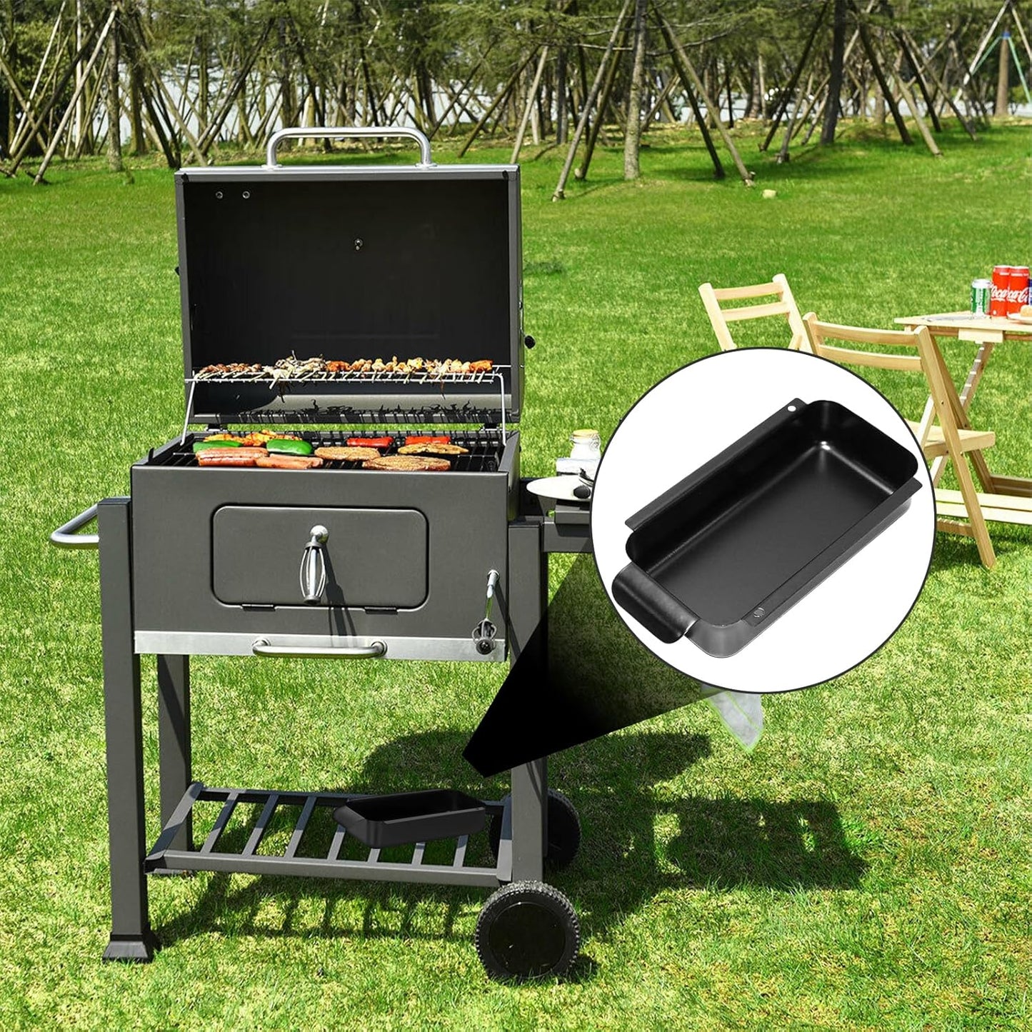 Grill Drip Pan,Grease Catcher Pan Compatible With Char-Broil, Black Steel Grease Pan Accessories For Most Charbroil Gas Grills