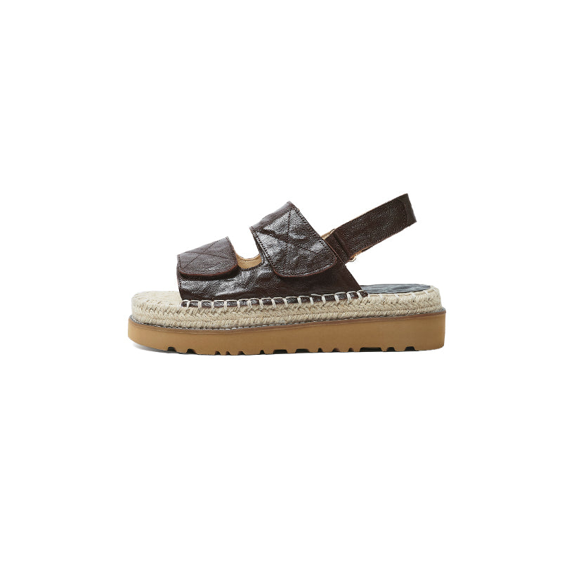 Women's Handmade Full - Grain Sheepskin Espadrille Platform Sandals, Adjustable