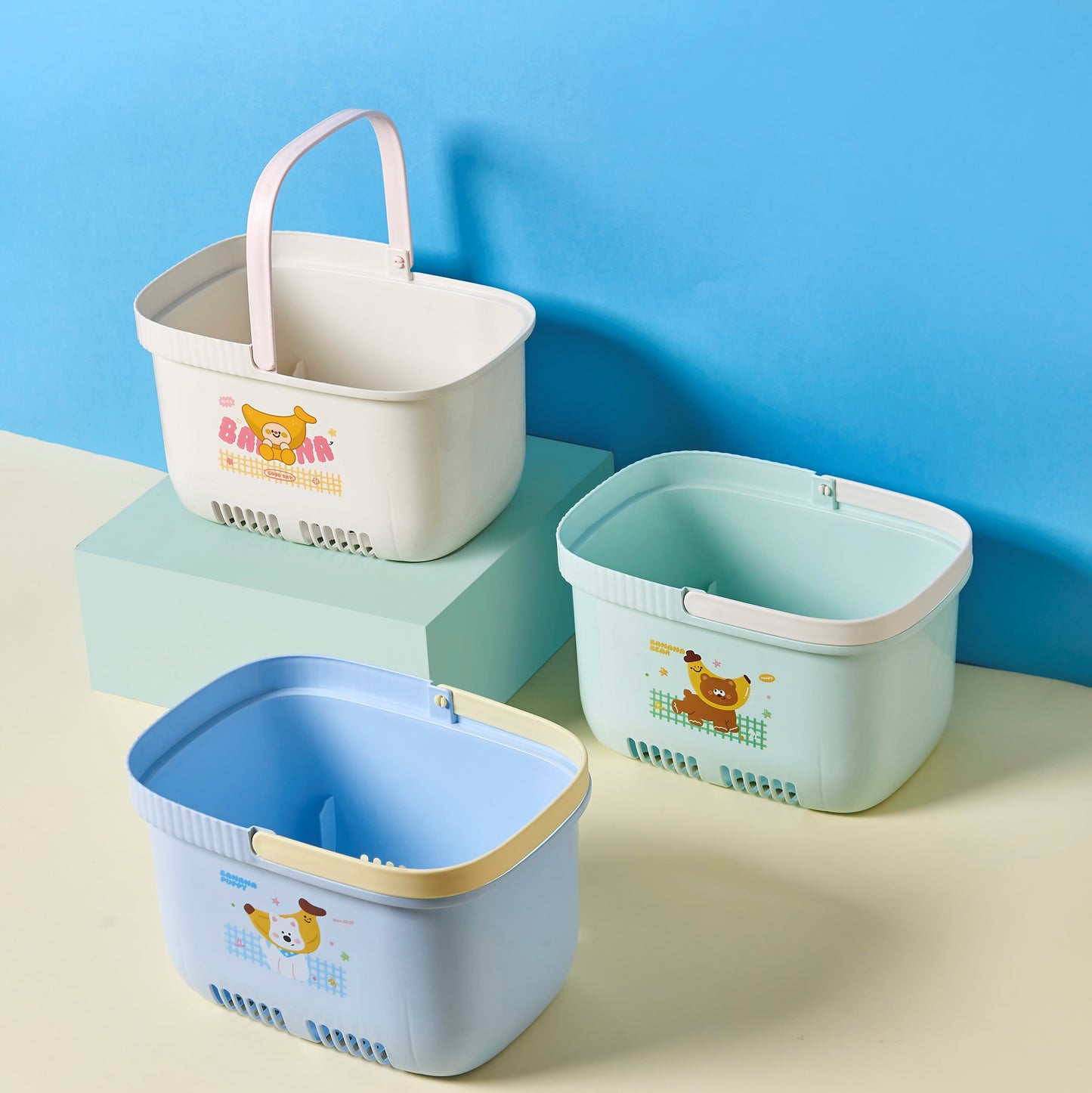 Cartoon bath basket-blue-PP-28*20.5*17cm-1 piece