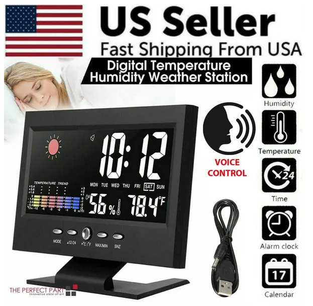 LED Digital Alarm Clock Snooze Calendar Thermometer Hygrometer Weather Display
