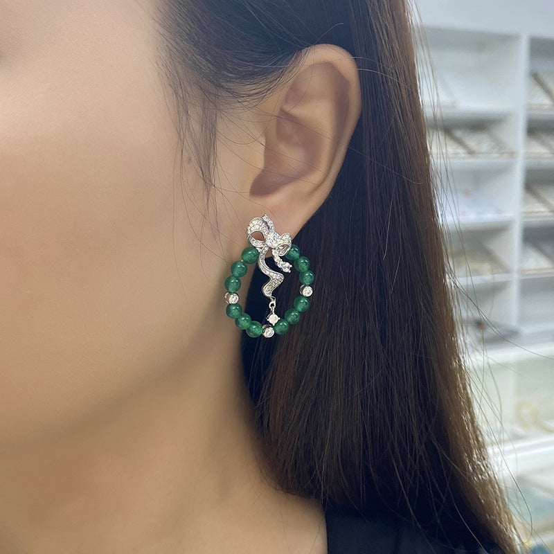 Boucles d'Oreilles Créoles Nœud Argent S925 - Chrysoprase Verte