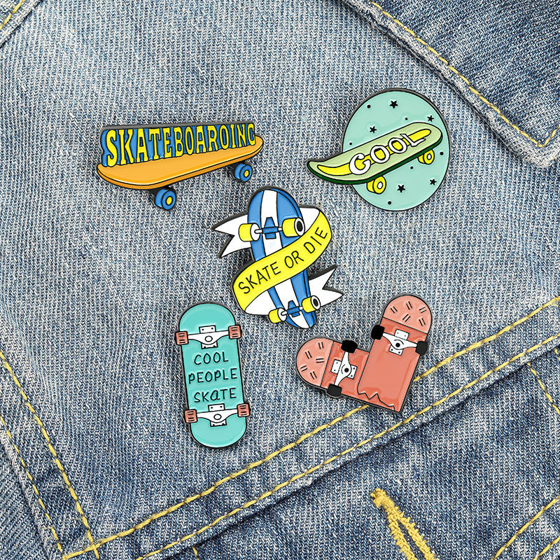 Creative Skateboard Brooch Skateboard Pin Backpack Collar Denim Badge
