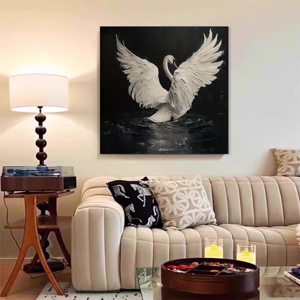 Handmade Abstract Frameless Artwork Canvas Oil Paintings Modern Animal Black Swan Decorative Dining Room Decor Rolled Frameless Unstretched Painting