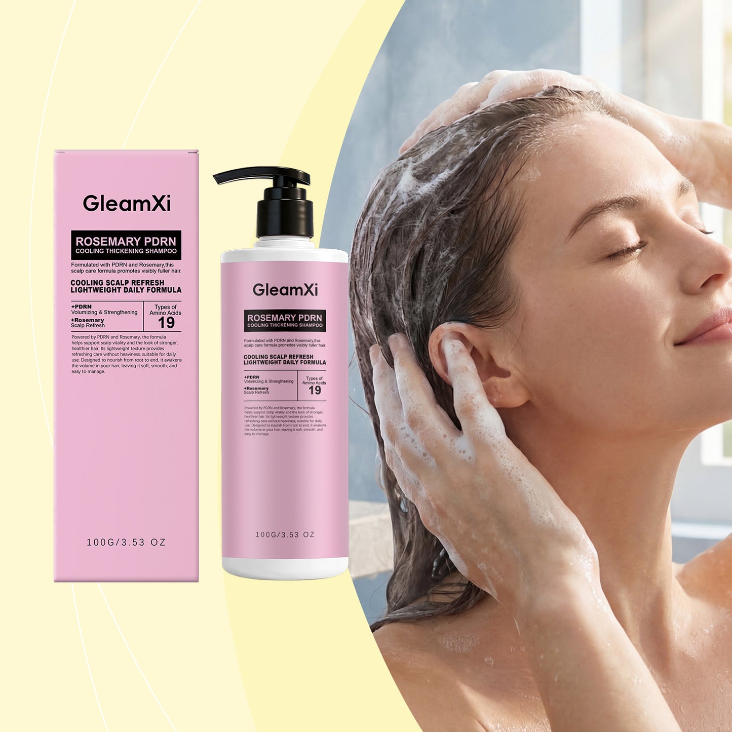 Gleamxi Rosemary Refreshing Shampoo, Gentle Cleansing, Soothes Scalp, Smooth & Shiny Volumizing Hair