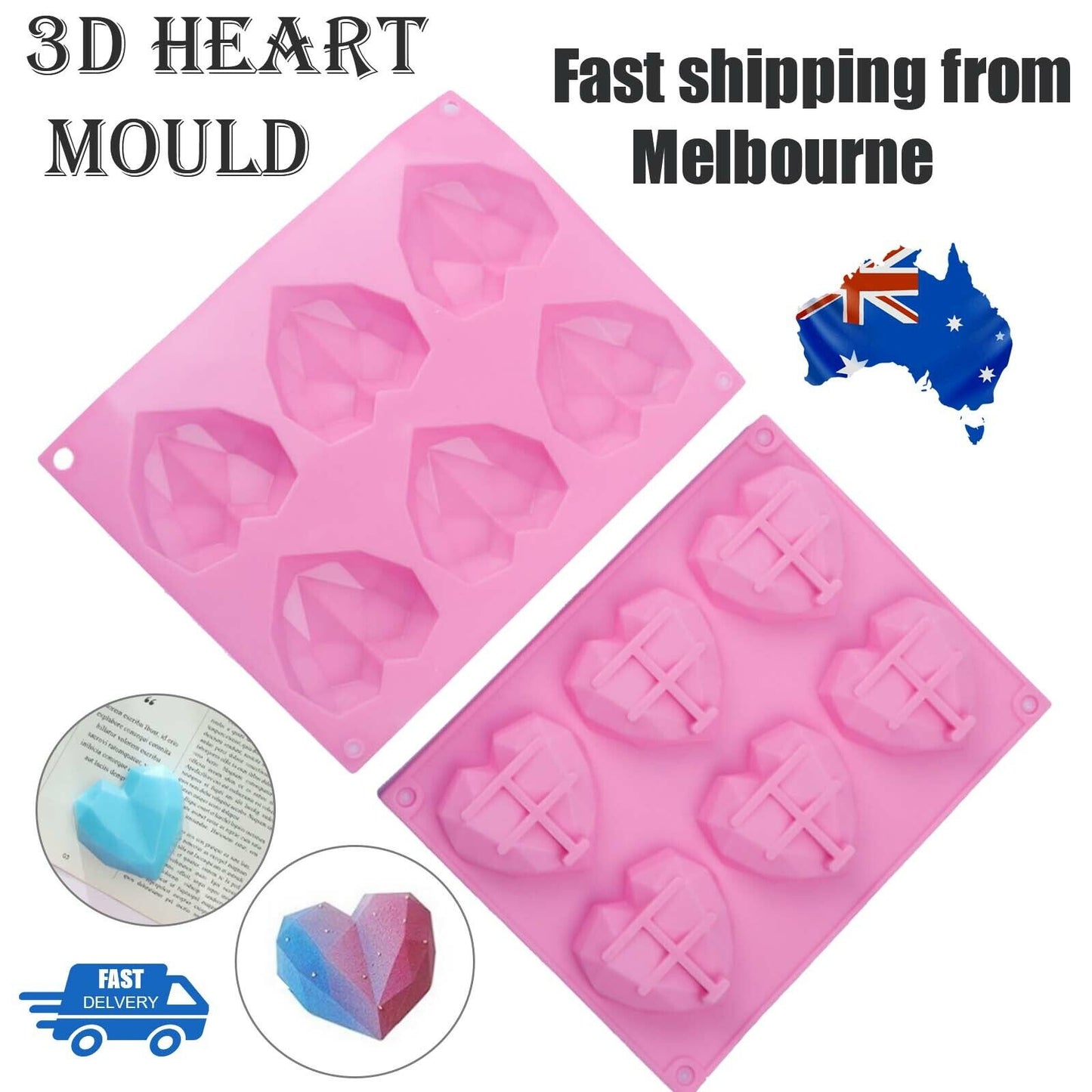 DIY 3D Fondant Mold Silicone Heart Shape Candy Cake Chocolate Mould Sugar Craft