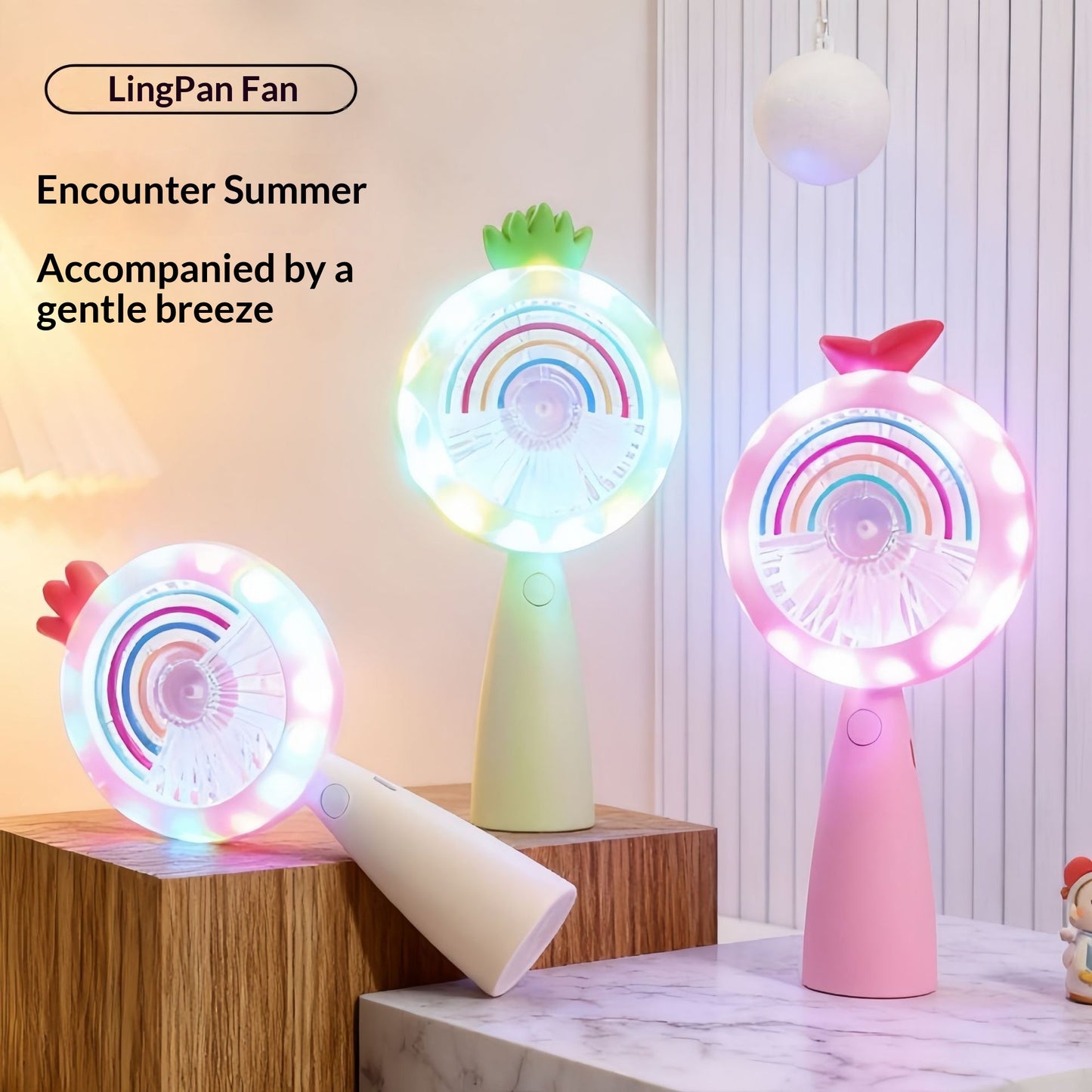 Lampe d'appoint LED portable USB avec ventilateur, design cartoon