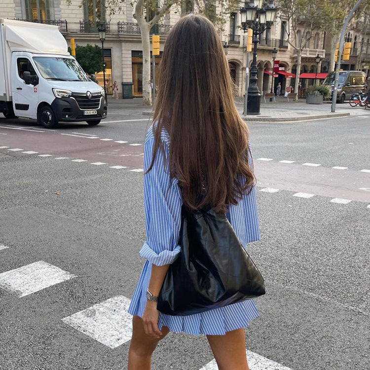 Ensemble Chemise Rayée Col + Jupe Manches Longues