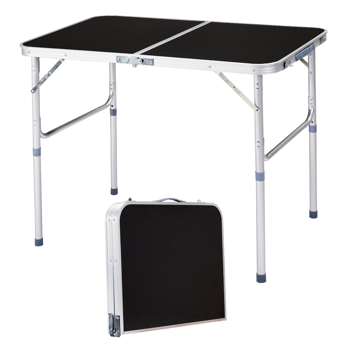 Table pliante en aluminium 90x60 cm, table de camping et pique-nique portable d'extérieur, noir