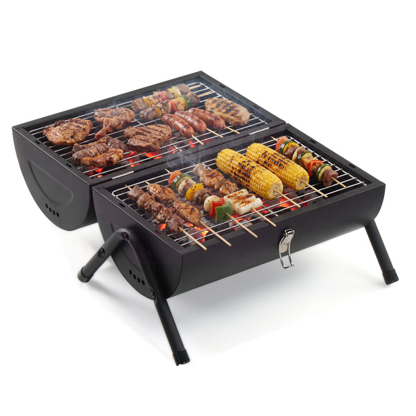 Portable Charcoal Grill Outdoor Stove, Two Side Carbon Griller For BBQ, Tabletop Barbecue Grill For Outdoor Camping Party, Black