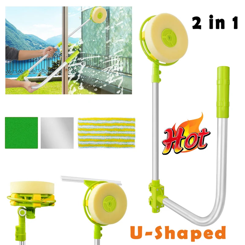 Telescopic Window Cleaning Tool High Rise Window Cleaner U Shape Smart Angle Adjust Wash Bar Cleaner With Squeegee