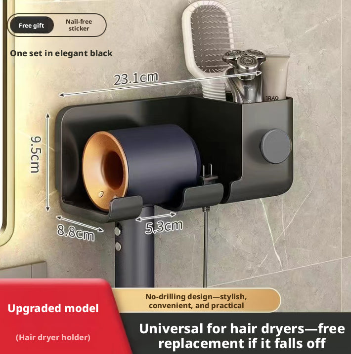 Hair dryer shelf capable of hanging line-elegant black-upgraded model-1 piece