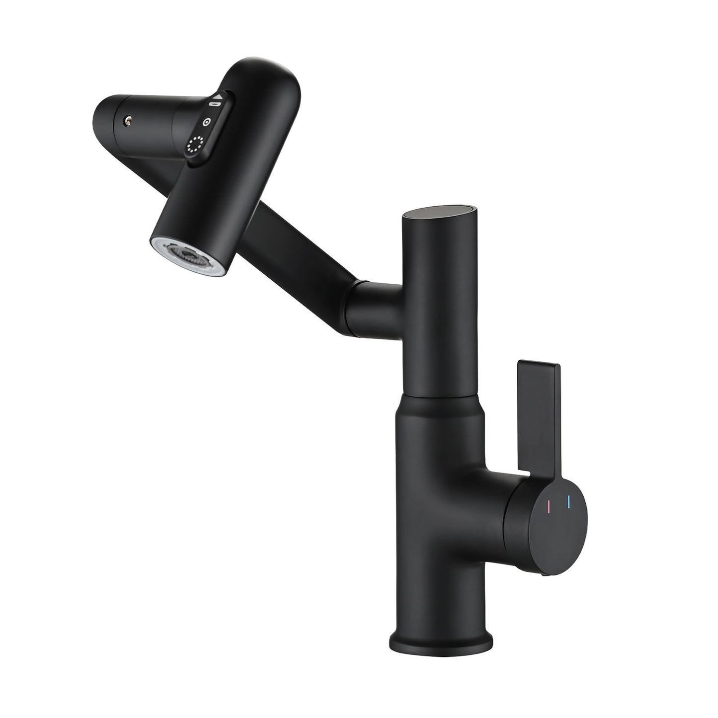 Bathroom Sink Faucet With Spray Function, Temperature Display, Anti-Slip Switch, Hot & Cold Controls, And 360 Swivel Spout