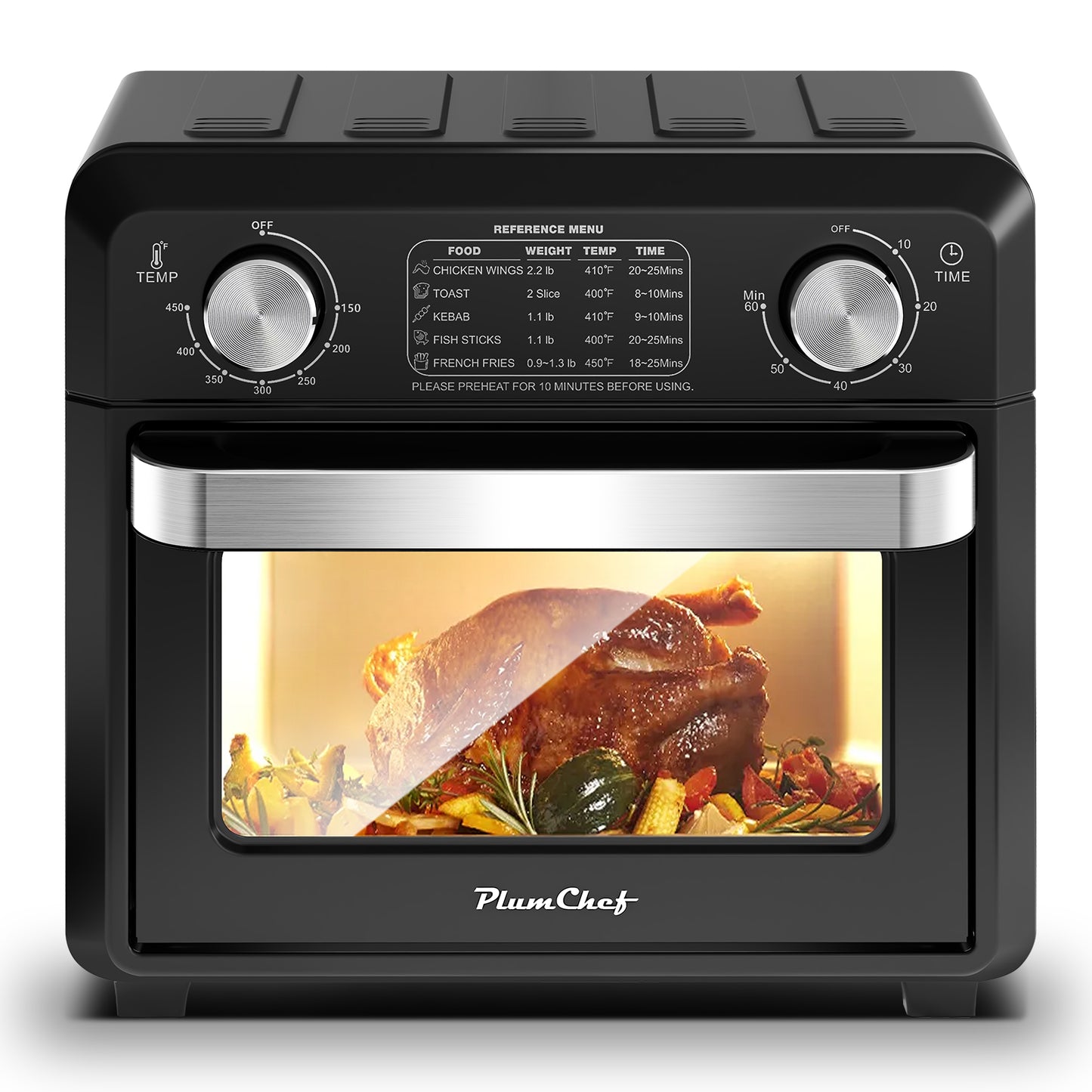 Four friteuse à air compact 11QT, 1000W, convection, menus de référence, grille-pain 2 tranches, temps et température réglables, noir