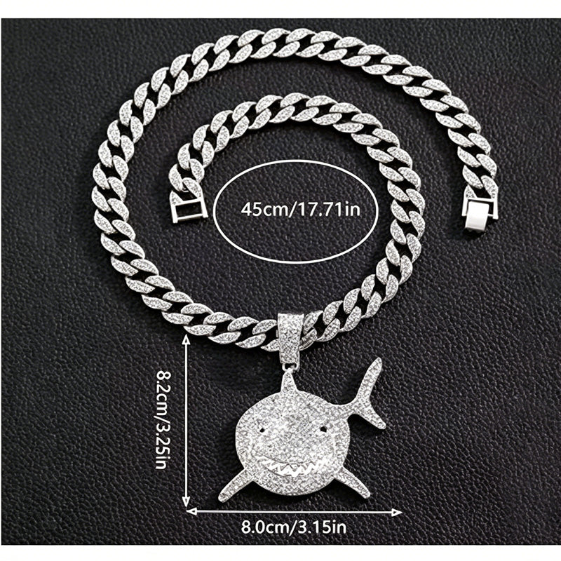 Collier Pendentif Football Strass Plaqué Or - Charm Requin
