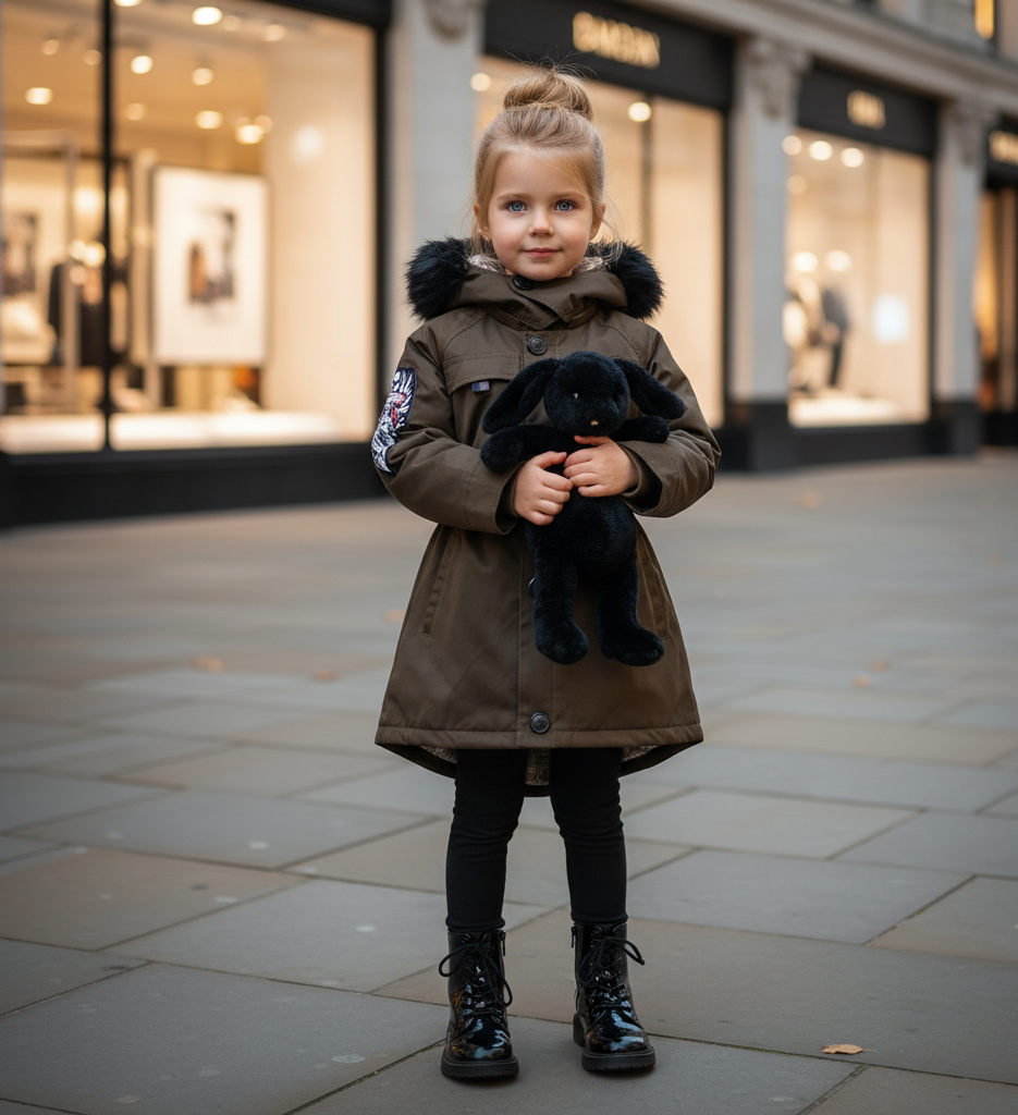 Girls Fur Hooded Padded Parka Coat Warm Winter Jacket 2-7Y