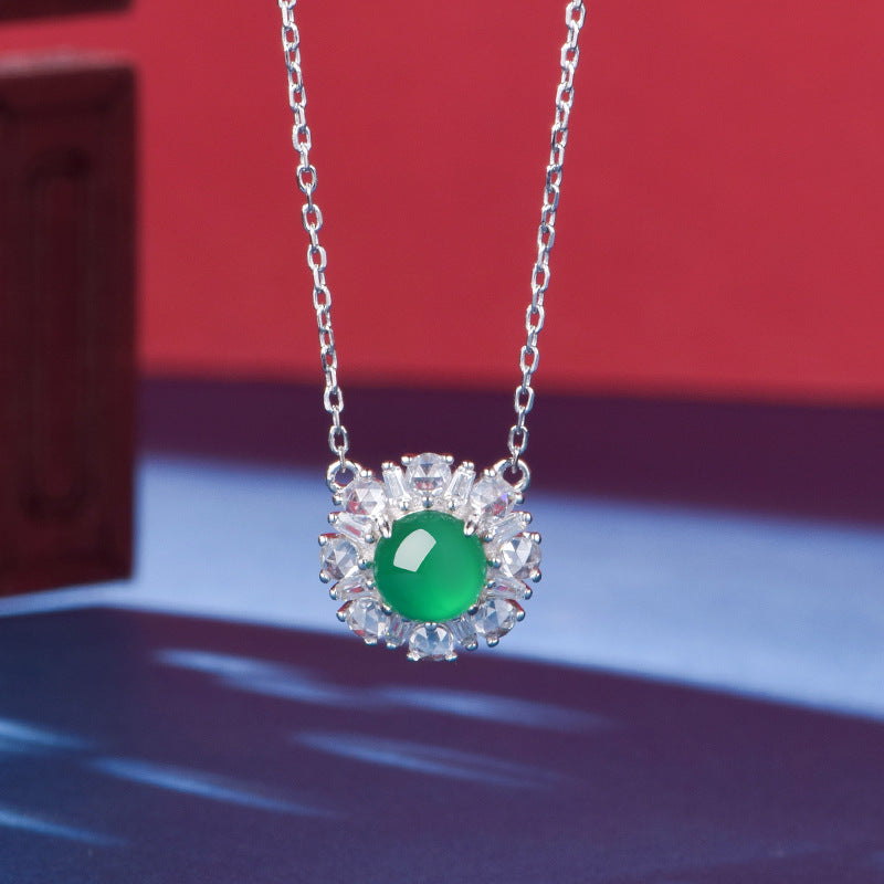 Collier Argent S925 45cm Pendentif Chrysoprase Verte 6mm