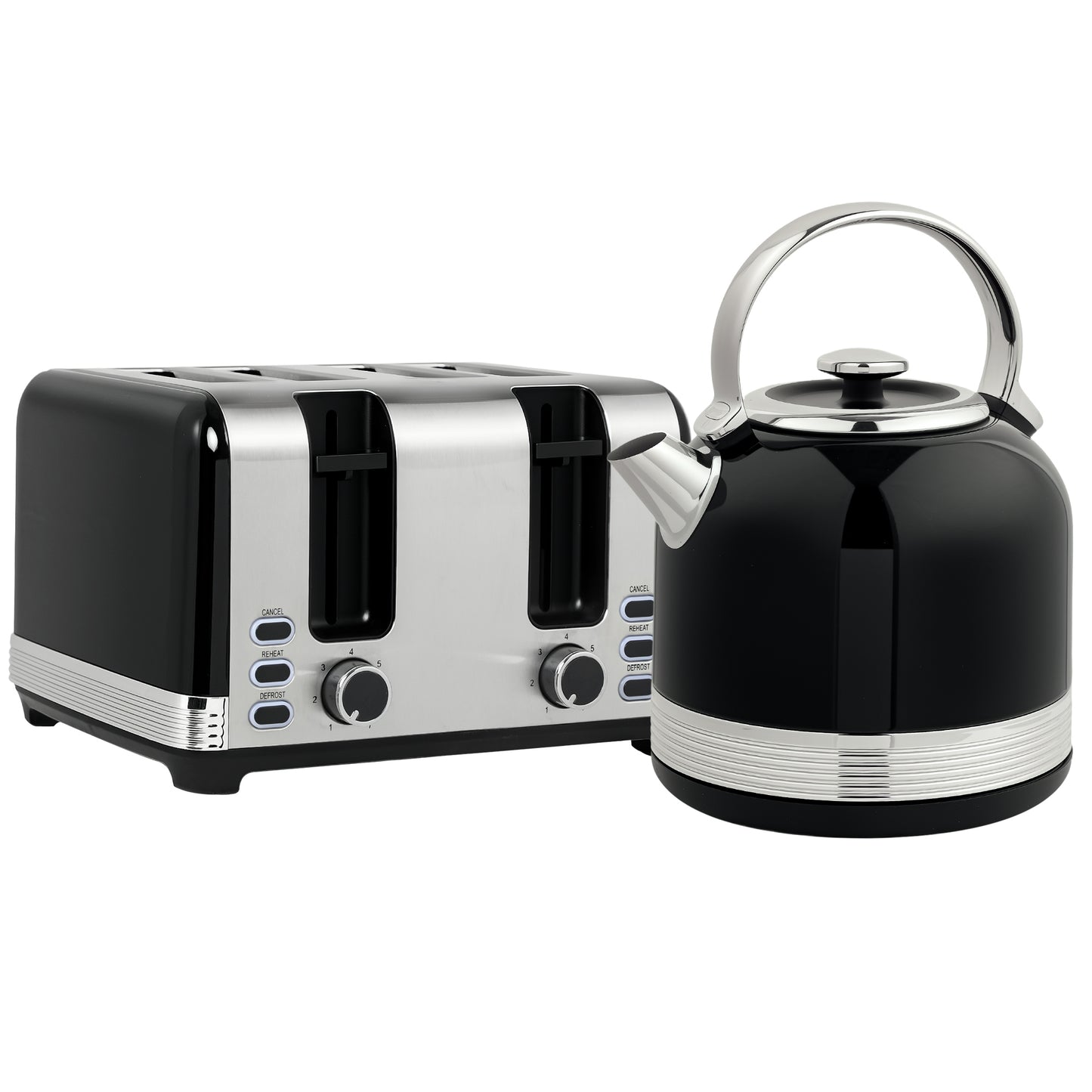 Set bouilloire et grille-pain, 7 niveaux de brunissage, 1,7 L, plastique, inox, noir