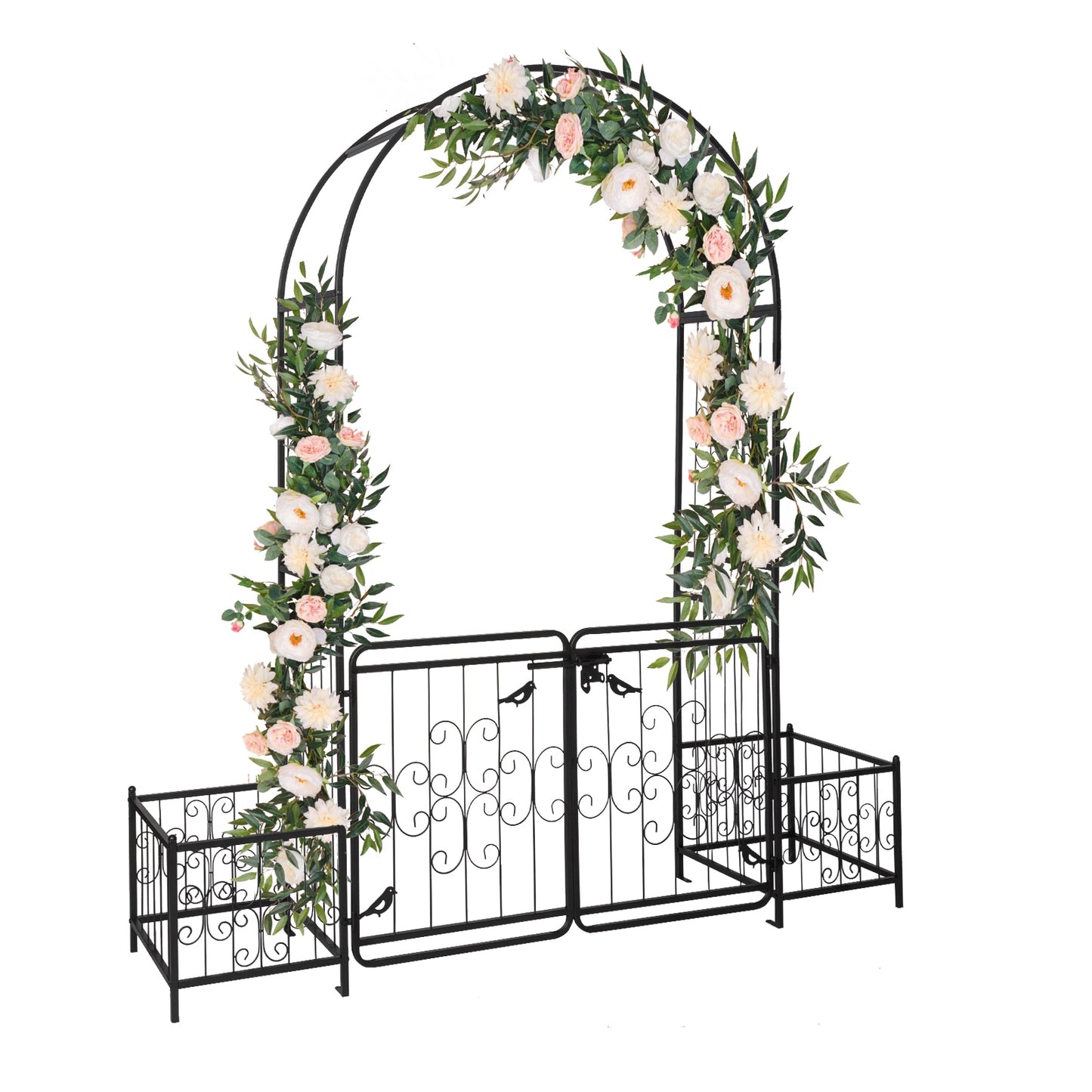 Garden Arbor Arch With Gate And Planter Box, Wedding Arch Archway For Ceremony Party, Trellis For Plant Climbing, Christmas Decorations Pergola For Backyard, Lawn, Patio, Yard