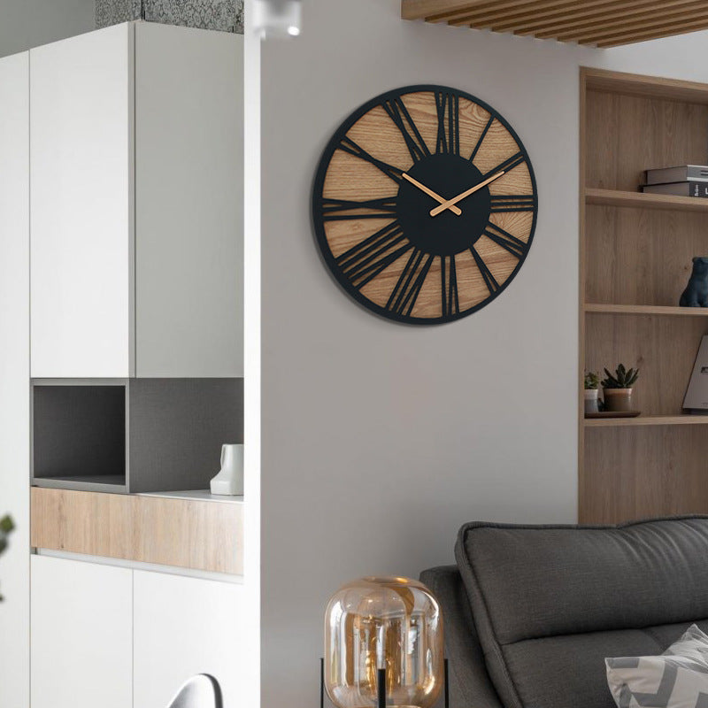 Living Room Creative Retro Wood Quartz Mute Wall Clock