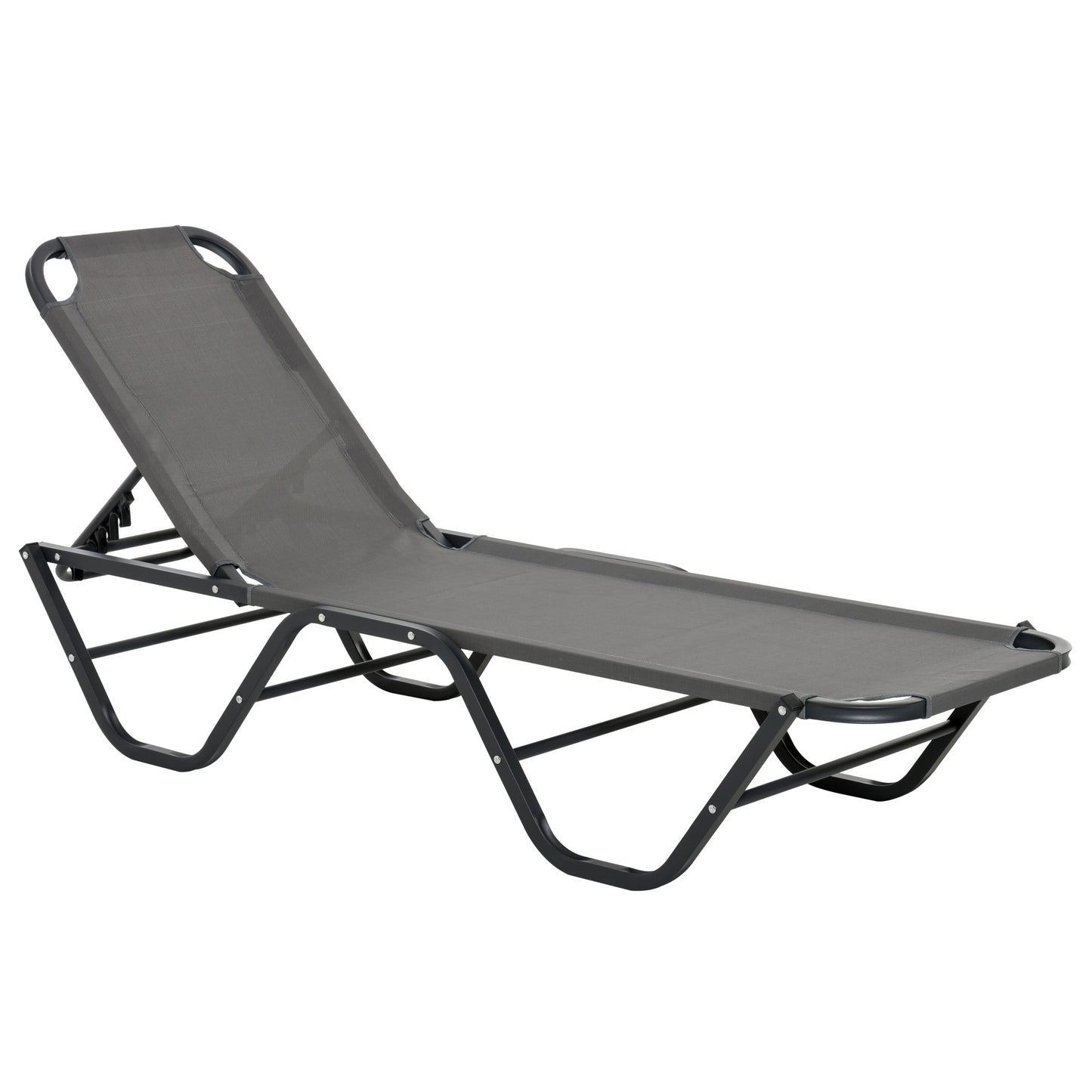 Sun Lounger Relaxed Recliner With 5-Position Adjustable Backrest Aluminium Frame For Pool, Sun Bathing, Grey