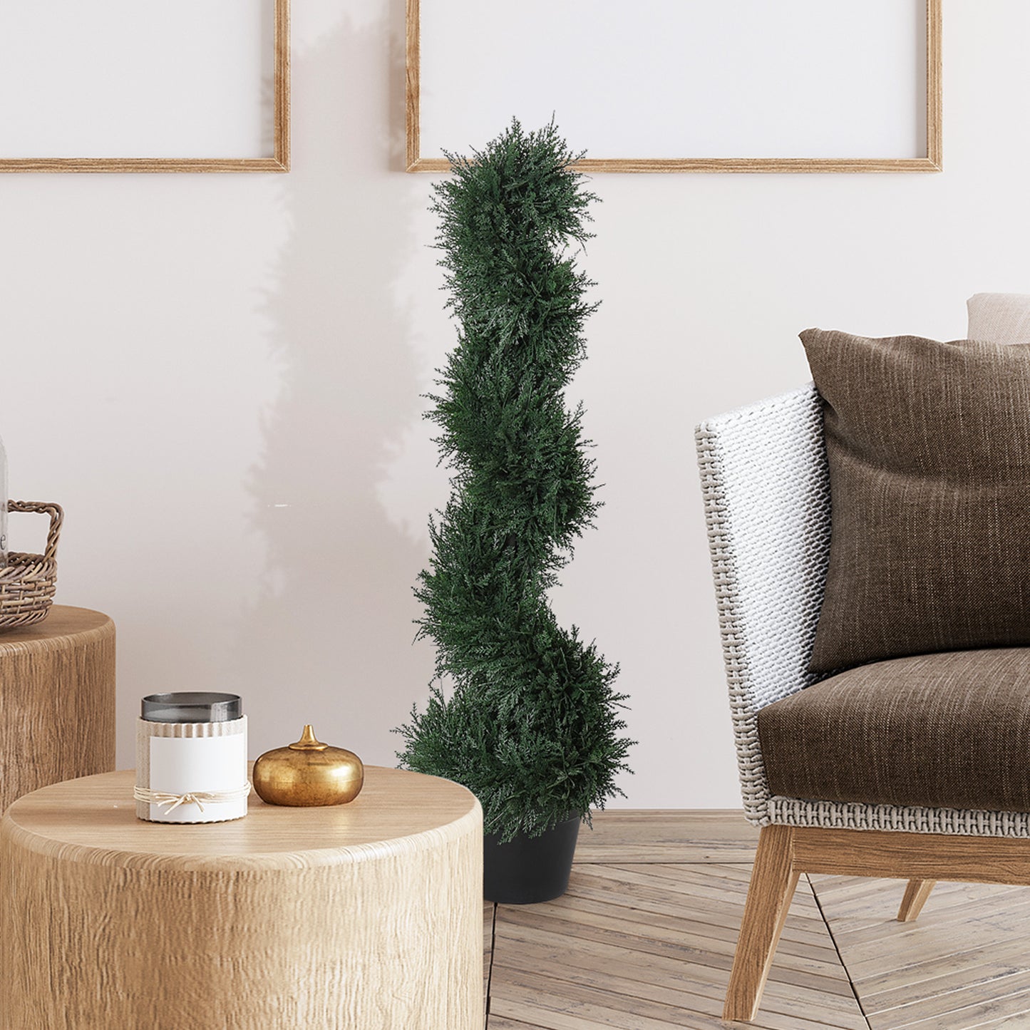 3FT Topiary Artificial Faux Cedar Tree Spiral Fake Plant, Pre-potted & Features High-Quality Detailed Look for Indoor or
