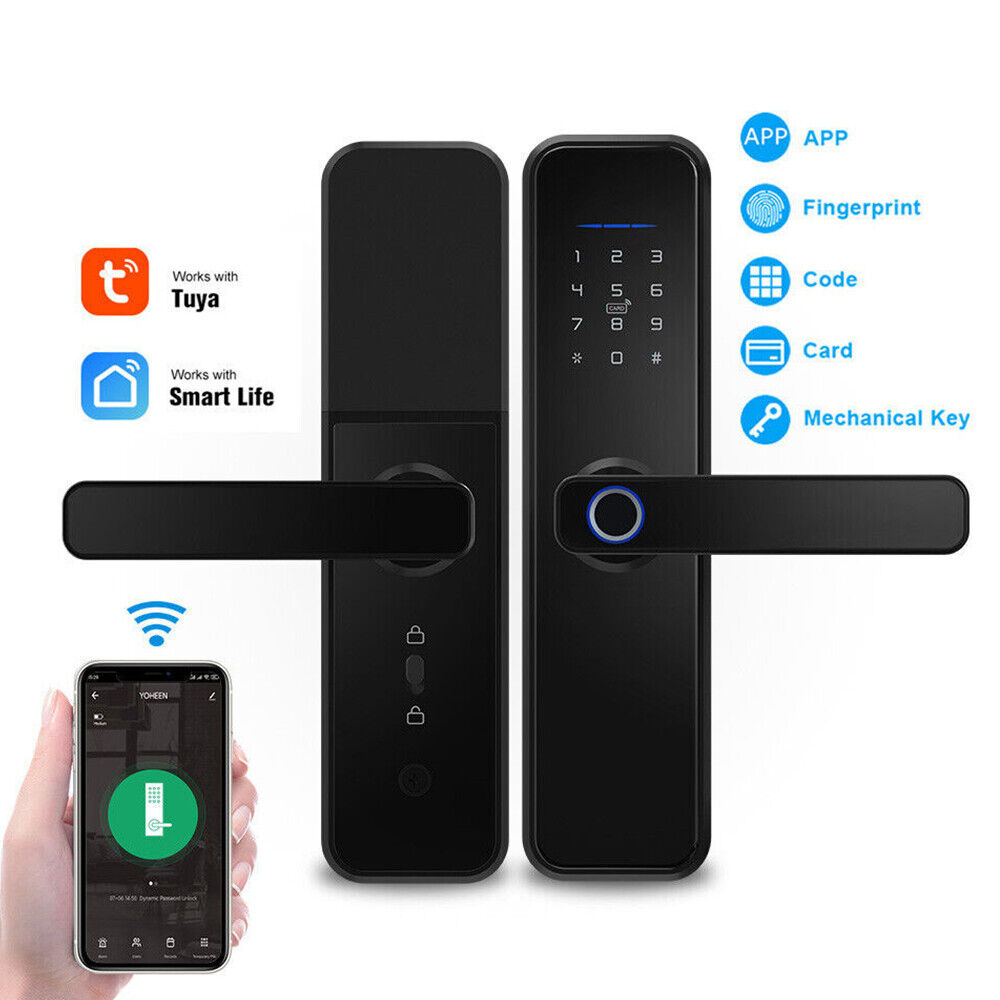 Electronic Bluetooth Door Lock T Uya APP Fingerprint Card Password Key Entry Lock