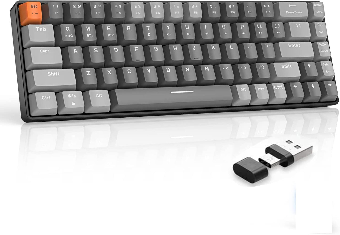 Wireless Bluetooth Mechanical Keyboard,Dual Interface Type C& USB For Phone---Business Grey-Red