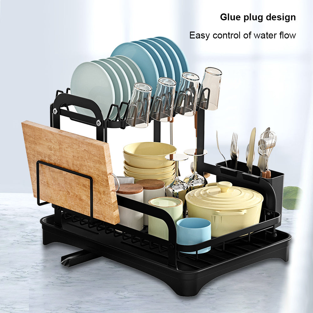 Support pan European shipping--Black Flat Iron Plate And Bowl Rack With Cup Holder For Kitchen Storage