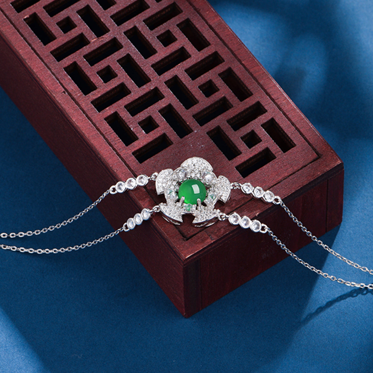 Bracelet Double Chaîne Argent S925 - Chrysoprase Verte 6mm