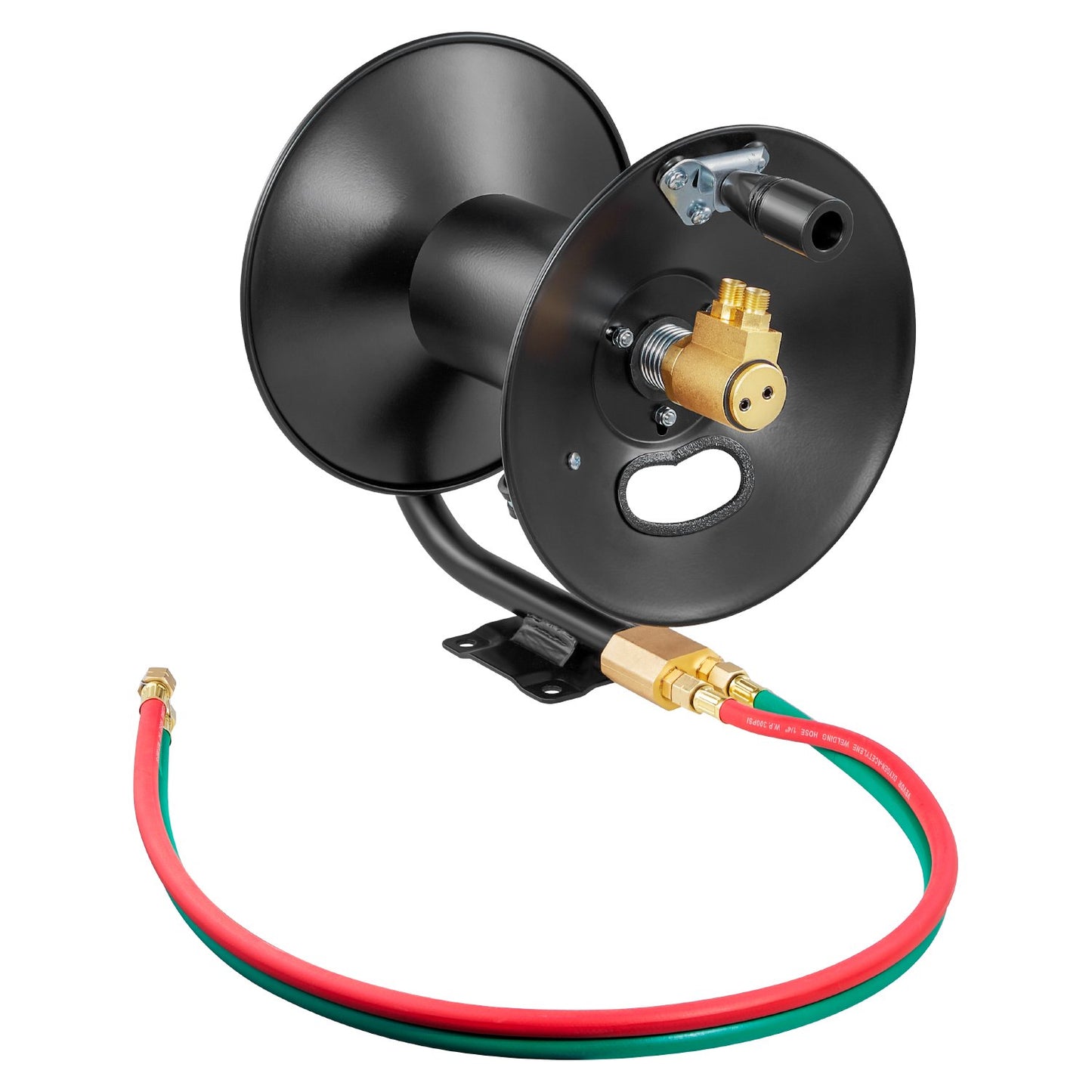 Welding Hose Reel, Hand Crank Rewind Hose Reel With 3FT Lead-in Hose And 9/16"-18 B Fittings, Ceiling/Wall Mount Heavy Duty Steel Reel For Workshops Garages (Welding Hose Not Included)