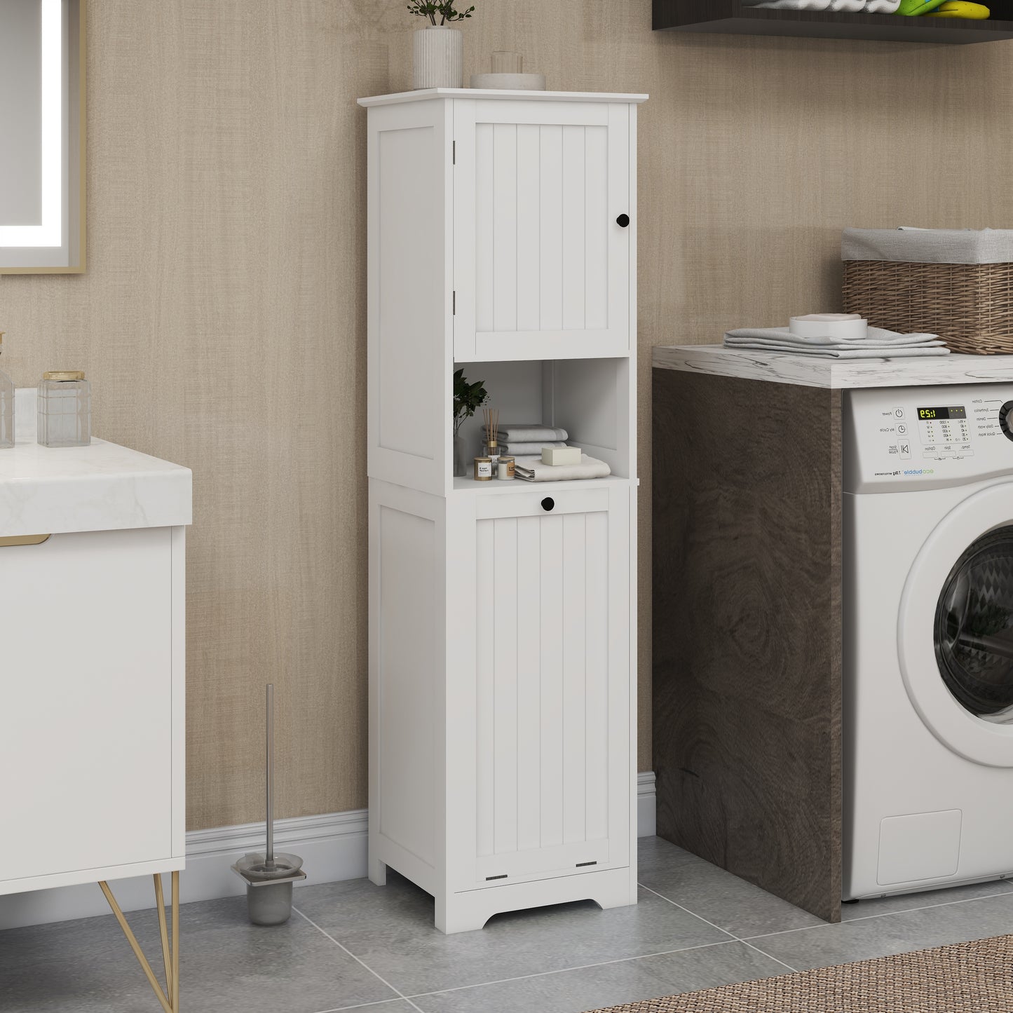 Meuble Panier à Linge Basculant 1 Porte - Blanc