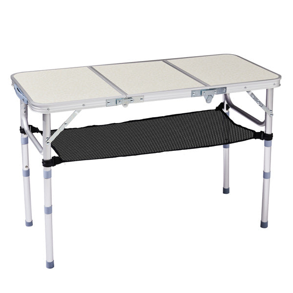 Table de camping pliante 90 cm, hauteur réglable, aluminium léger, blanc