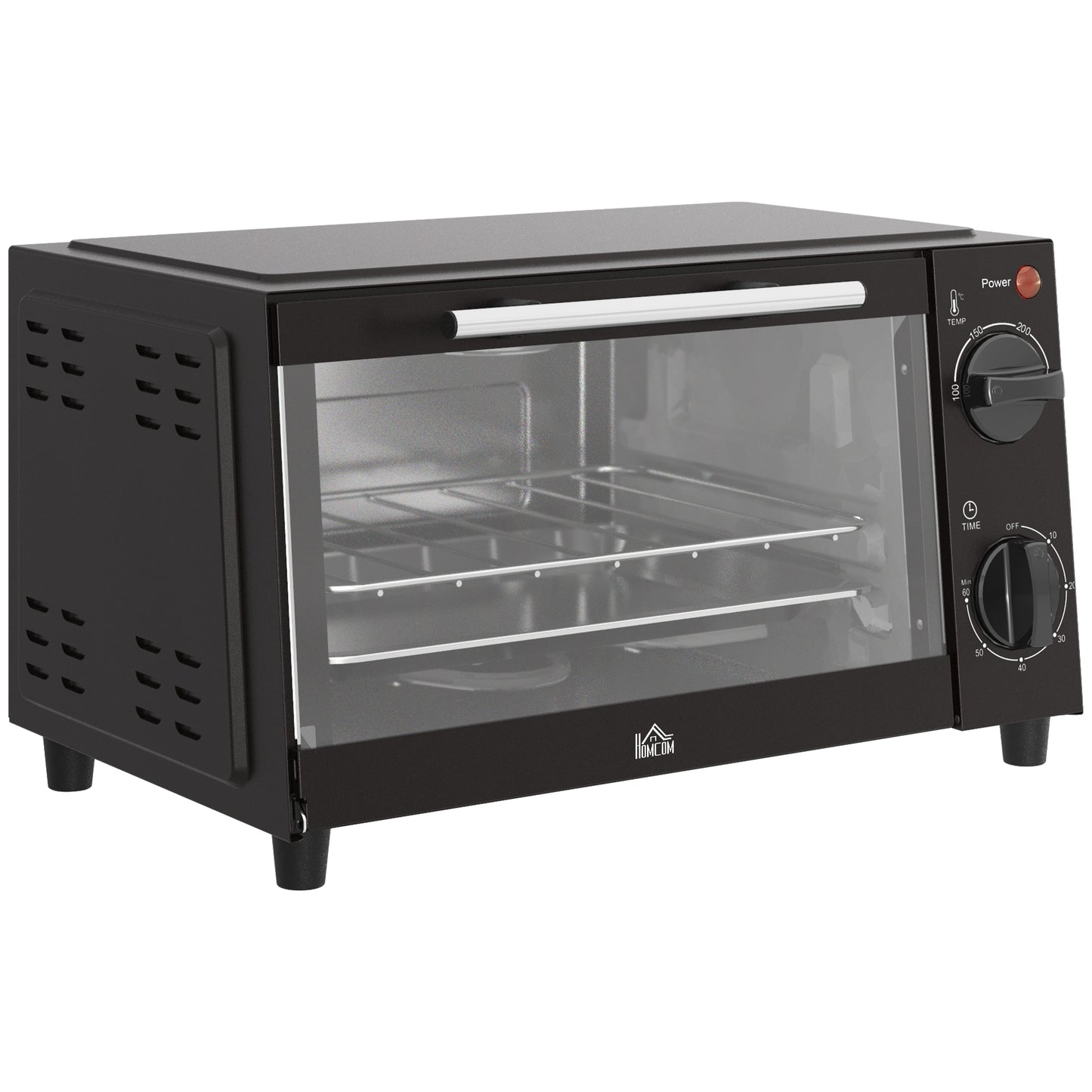 Mini four 9L de comptoir, gril électrique grille-pain avec température réglable, minuterie, 750W, noir