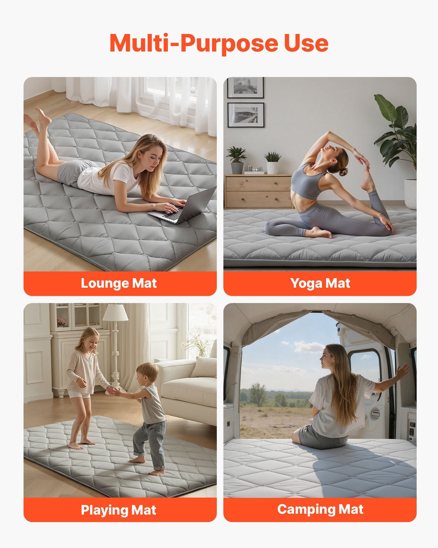 Japanese Tatami Mat, Full Size Foldable Japanese Tatami Mattress, Futon Mattress With Storage Bag & Fastener, 9-Layer Floor Mat For Sleeping, Dormitory, Meditation, Yoga, 80 X 54 X 3.5 In, Gray