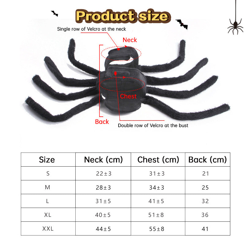 Spider Back Design Pet Halloween Costume – Fits Cats, Small/Medium Dogs & Puppies