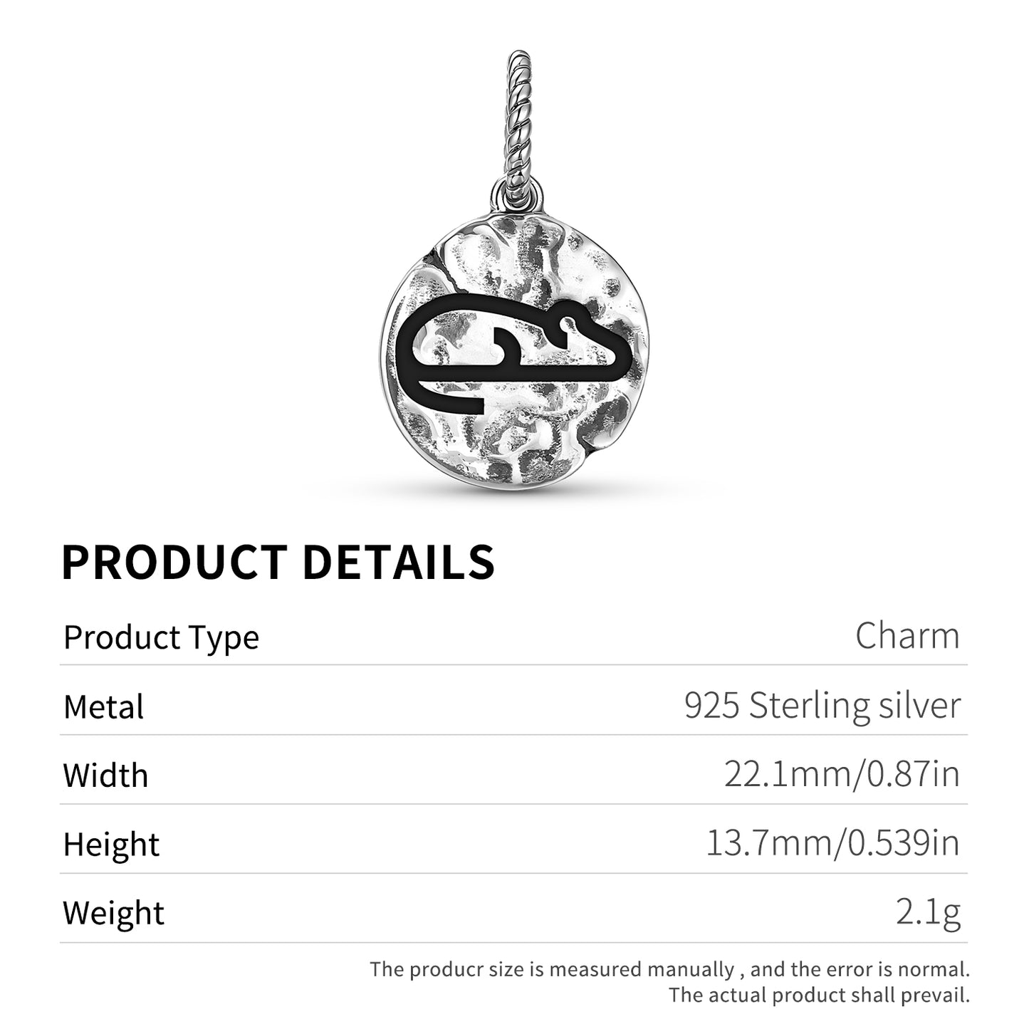 Charm Souris Argent 925 Texturé - pour Bracelet à Breloques