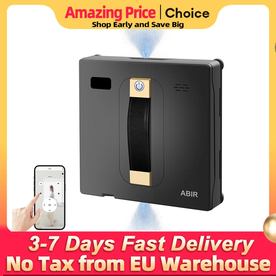 Nettoyeur de fenêtres robot ABIR WD8,Double Pulvérisation d'Eau, Mémoire Intelligente, Aspiration Puissante, Capteur Laser, Robot de Nettoyage de Vitres Murales à Domicile, Contrôle par Application