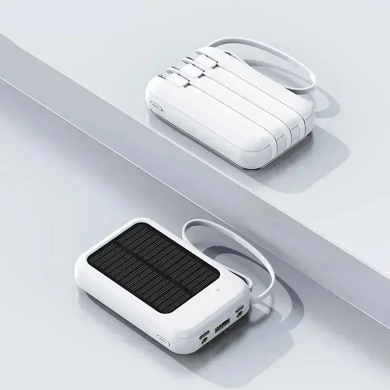 Solar Power Bank 50000mah Built-in Cable Solar Charger 2 USB Ports External Charger Power Bank with LED Light power bank New