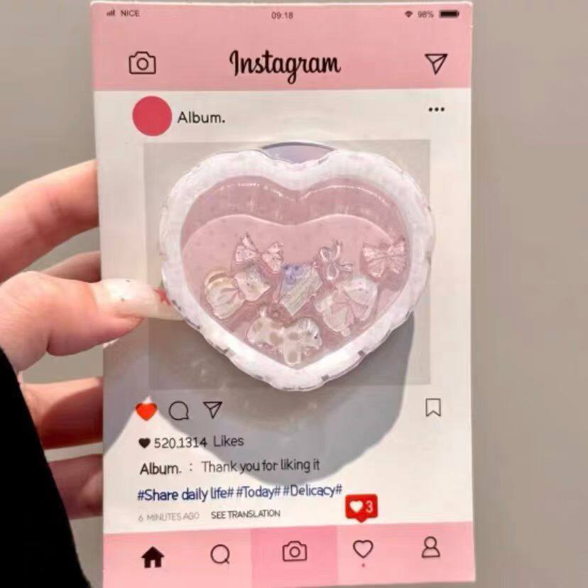 Shake-and-Play Powder Heart Cat Magnetic Phone Stand