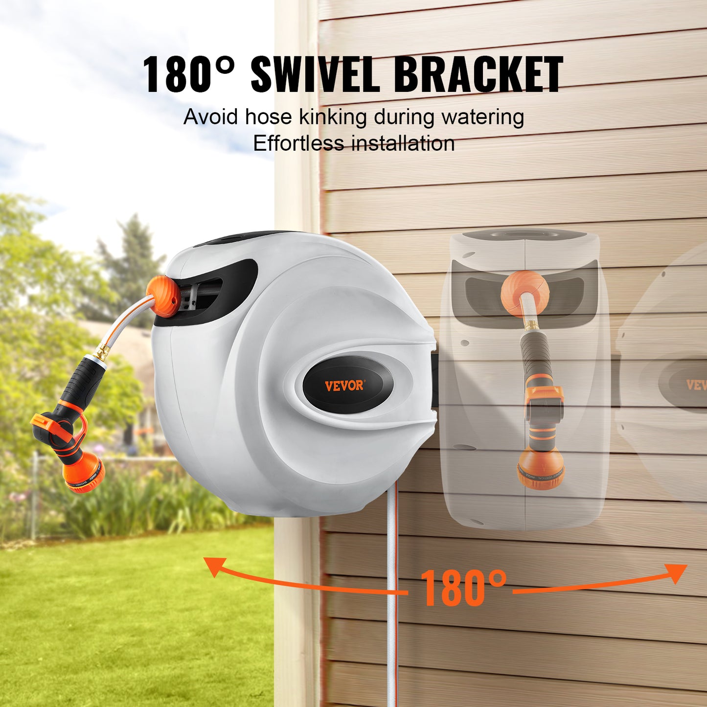 VEVOR Retractable Hose Reel Water Hose Reel Swivel Wall-Mounted